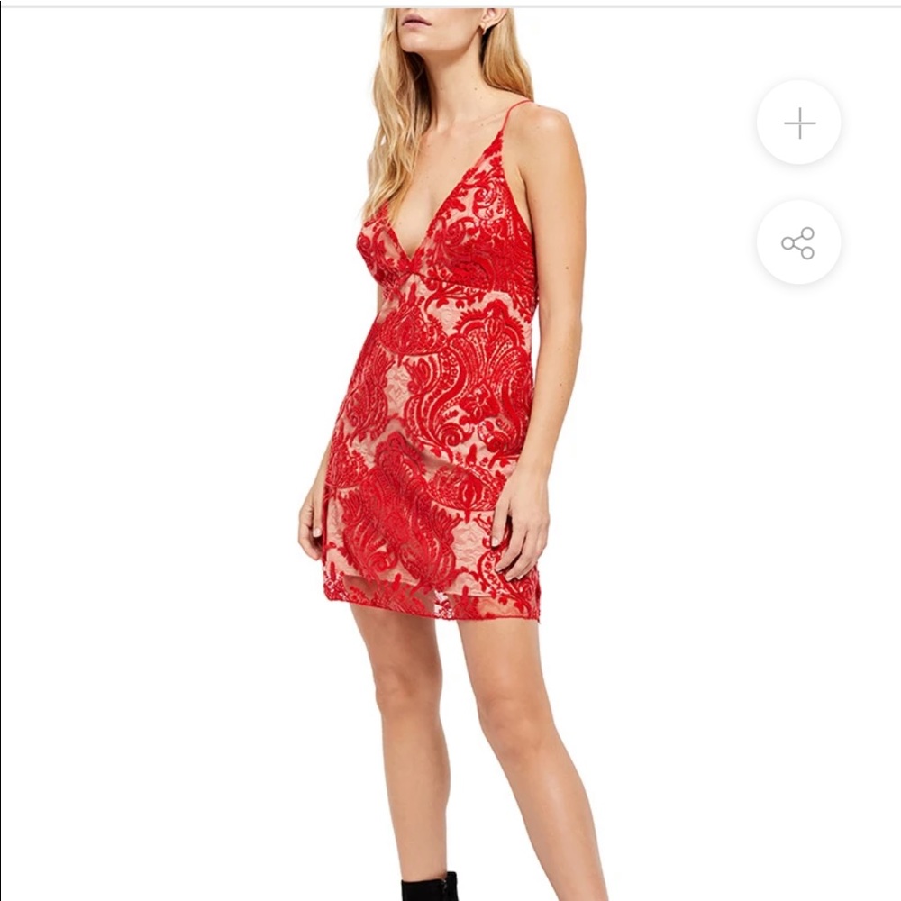 Free People Night Shimmer Mini Dress in red